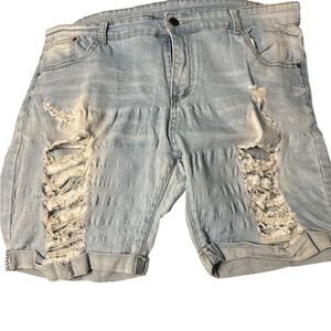 Distressed Light Blue Jean Shorts